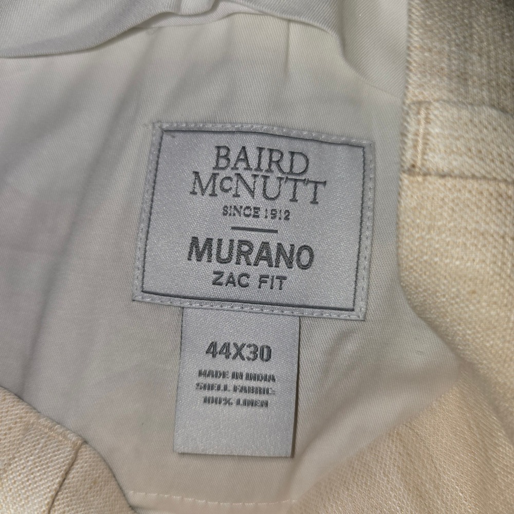 Baird McNutt Murano Linen Dress Pants 44x30 Mens Beige Zac Classic Fit Cuffed - Picture 10 of 12